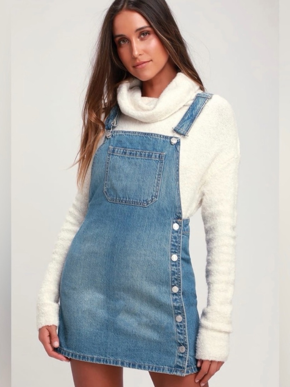 Free People Denim Overall Skirtall Dress in Light Blue - Women Jeans